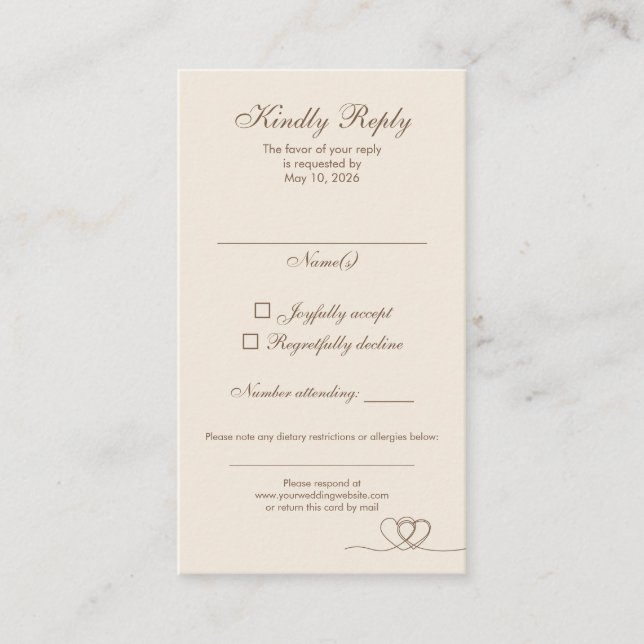Carte De Visite Brown Elegant Calligraphy Wedding RSVP Card (Devant)