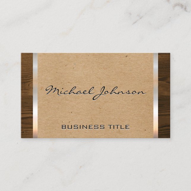 Carte De Visite Brown naturel | Métal brillant en bois moulé (Devant)