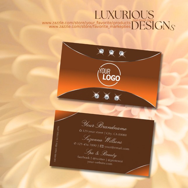 Carte De Visite Brown orange avec bijoux et logo en argent (Créateur téléchargé)