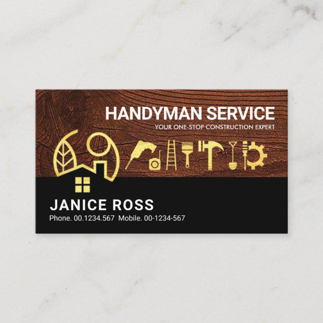 Carte De Visite Brown Wood Gold Home Handyman Tools (Devant)