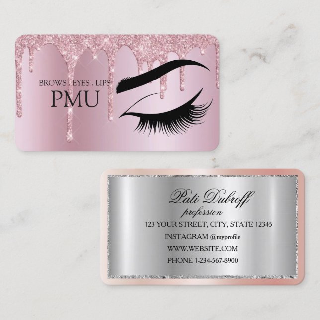 Carte De Visite Brows Aftercare Blue PMU Microblading Henna Salon (Devant / Derrière)