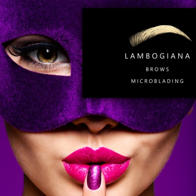 Carte De Visite Brows Golden Logo Microbling Social Media Black (Brows Golden Logo Microblading Social Media Black Business Card)