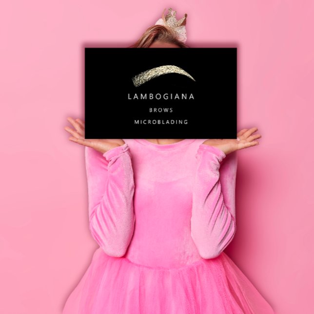 Carte De Visite Brows Golden Logo Microbling Social Media Black (Brows Golden Logo Microblading Social Media Black Business Card)