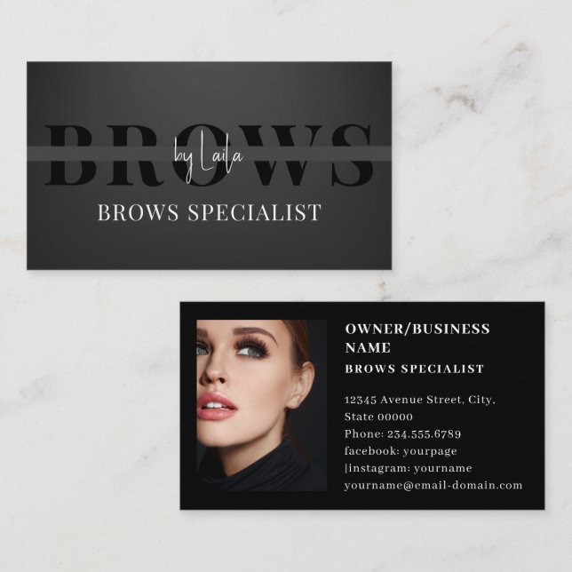 Carte De Visite Brows Typographie Eyebrow Salon Photo Luxe (Devant / Derrière)