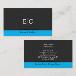 Carte De Visite Bruit gris foncé bleu accent monogramme