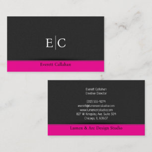 Carte De Visite Bruit gris foncé vert chaud accent rose monogramme