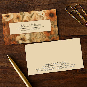 Carte De Visite Brûlé Sienna Boho Chic Aquarelle Floral Plutôt