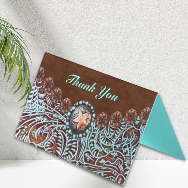 Carte De Visite brun turquoise western pays à outils cuir (brown turquoise western country tooled leather business card)