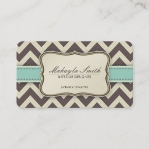 Carte De Visite Brun, vert et beige modernes élégants de Chevron