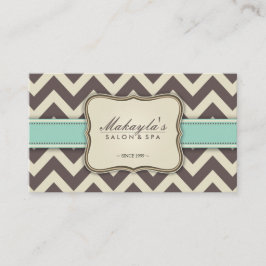Carte De Visite Brun, vert et beige modernes élégants de Chevron
