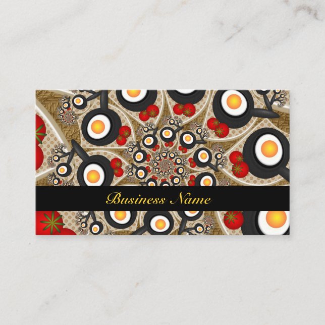 Carte De Visite Brunch Fractal Art Drôle Nourriture, Tomates, Oeuf (Devant)