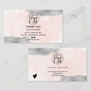 Carte De Visite Brush rose brosse argent logo commander merci