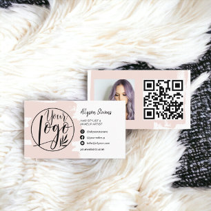 Carte De Visite Brush rose brosse cheveux maquillage photo logo qr
