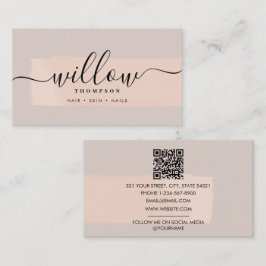 Carte De Visite Brush Stroke Blush Rose QR Code