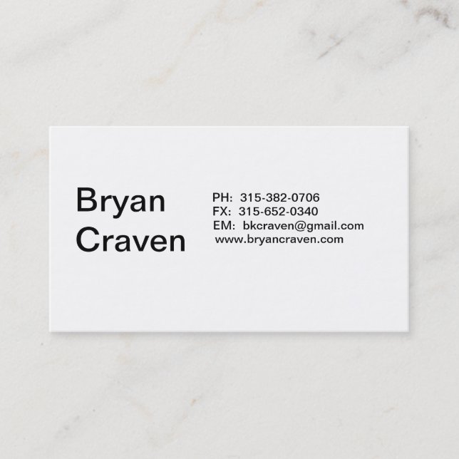 Carte De Visite Bryan Craven (Devant)