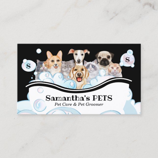 Carte De Visite Bubble Chiens Chats Spa Sitter Groom PetCare (Devant)