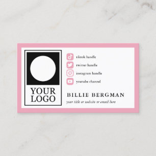 Carte De Visite Bubblegum Rose 4 icônes de médias sociaux Votre lo
