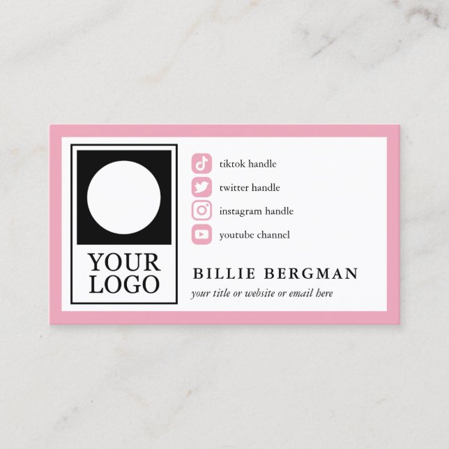 Carte De Visite Bubblegum Rose 4 icônes de médias sociaux Votre lo (Devant)