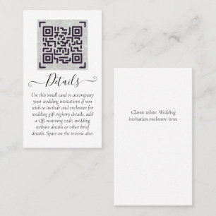 Carte De Visite Budget QR Code Website RSVP Mariage de l'hôtel Dét