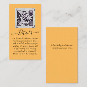 Carte De Visite Budget QR Code Website RSVP Mariage de l'hôtel Dét