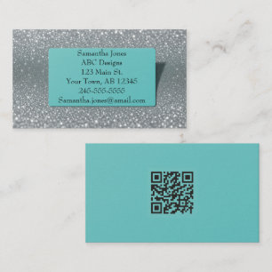 Carte De Visite Budget Turquoise & Parties scintillant argent Code