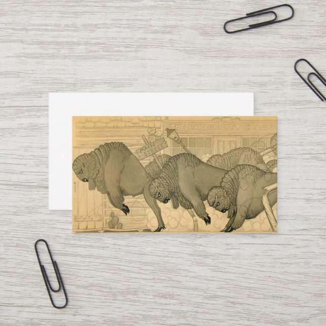 Carte De Visite Buffalo Stampede, Savage Iowa, 1923 par Grant Wood (Devant/Arrière en situation)