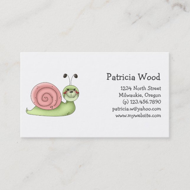Carte De Visite Buggin vous · Escargot vert et rose (Devant)