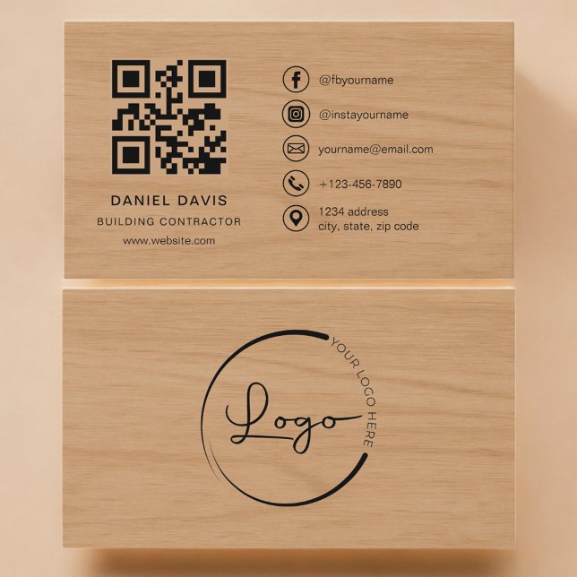Carte De Visite Building Contractor Wood Professional QR Code (Créateur téléchargé)