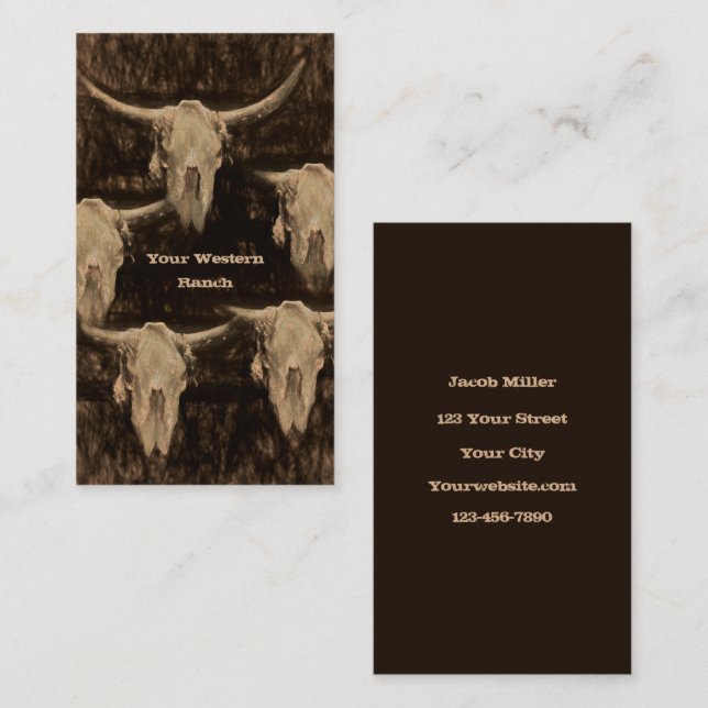 Carte De Visite Bull Cow Skull Western Pays Sepia Brown Russe (Devant / Derrière)