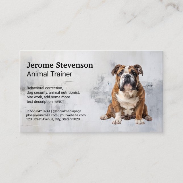 Carte De Visite Bulldog assis | Entraîneur de chiens (Devant)