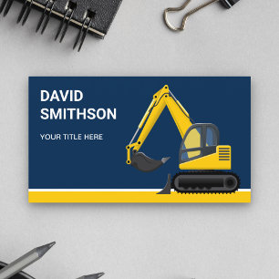 Carte De Visite Bulldozer Excavateur de Construction Bleu Marine