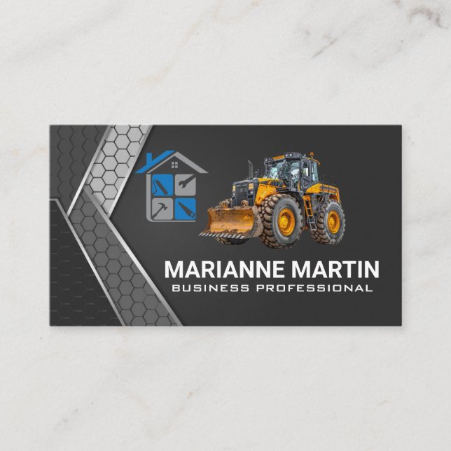 Carte De Visite Bulldozer | Icônes des services de l'entrepreneur (Devant)