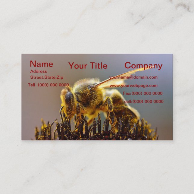 Carte De Visite Bumble abeille recouverte de pollen (Devant)