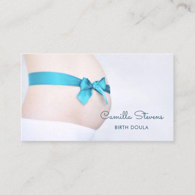 Carte De Visite Bump bébé doula enceinte avec ruban bleu (Devant)