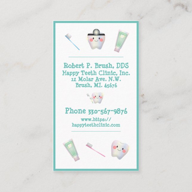Carte De Visite Bureau des dentistes Typographie dentaire Nom Teet (Dos)