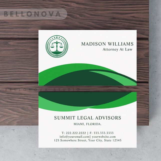 Carte De Visite Bureau juridique personnalisé blanc foncé (Custom Light White Dark Green Legal Office Business Card)