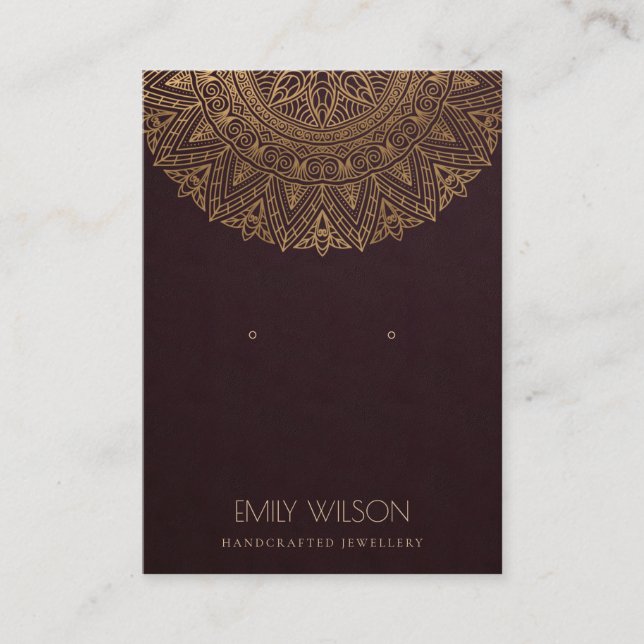 CARTE DE VISITE BURGUNDY FAUX OR ORNATE MANDALA EARRING AFFICHAGE (Devant)