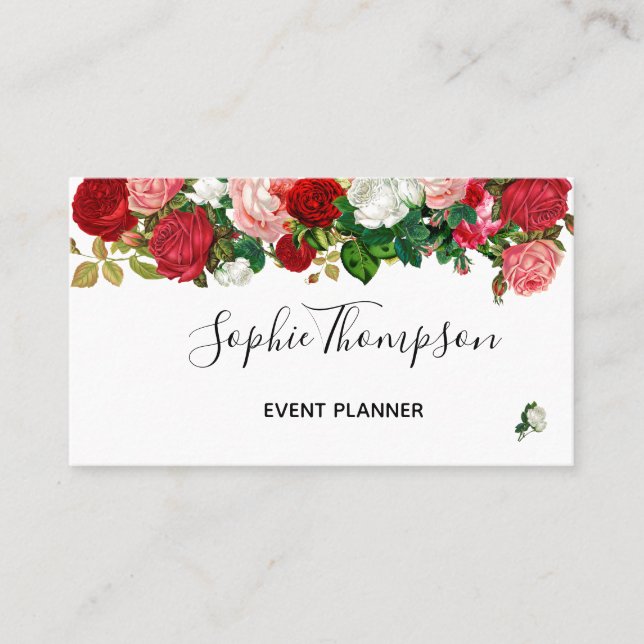 CARTE DE VISITE BURGUNDY FLORAL | FLEURS ROSES DE GARLANDE (Devant)