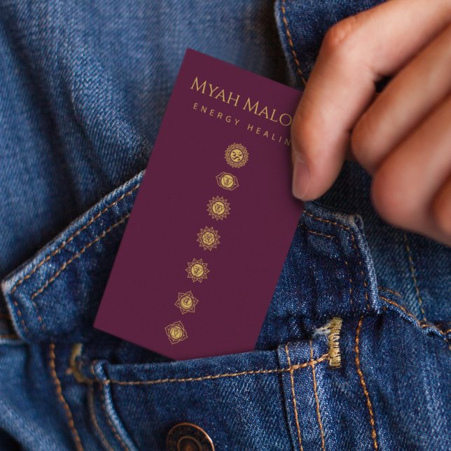 Carte De Visite burgundy & Gold Chakra Energy Healer (Créateur téléchargé)