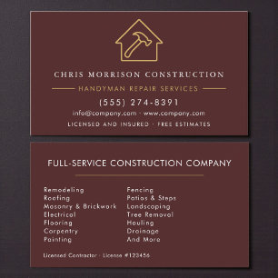 Carte De Visite Burgundy Gold Handyman Construction