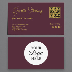 Carte De Visite Burgundy Gold Logo QR Code Professional Company