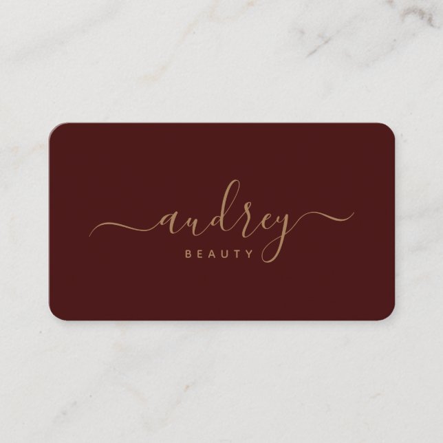 Carte De Visite burgundy moderne et or Signature Typographie (Devant)