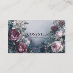 Carte De Visite Burgundy Rose Floral et brume éthérée Cadre doré