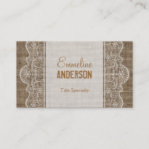 Carte De Visite Burlap rustique vintage avec dentelle florale