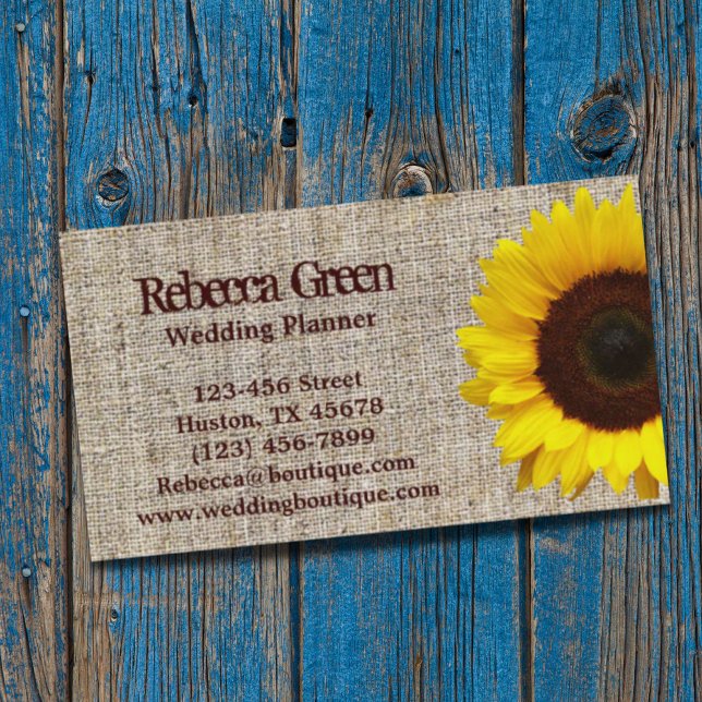 Carte De Visite burlap tendance western country garden tournflower (trendy burlap western country garden sunflower business card)