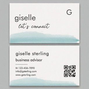 Carte De Visite Business Advisor Aquarelle Aqua Blue QR Code