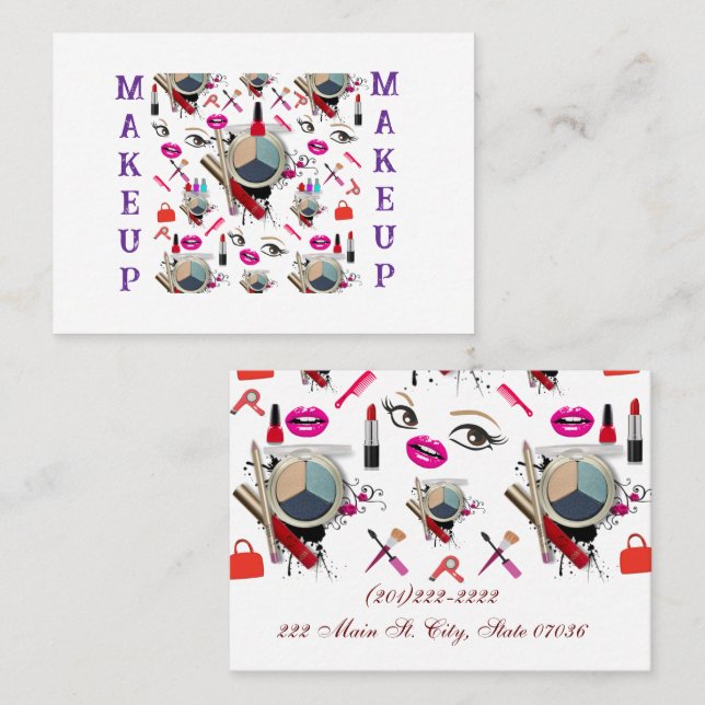 Carte De Visite Business Cards, Makeup Purple White Business Cards (Devant / Derrière)