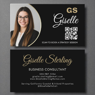 Carte De Visite Business Consultant Black Gold Photo QR Code