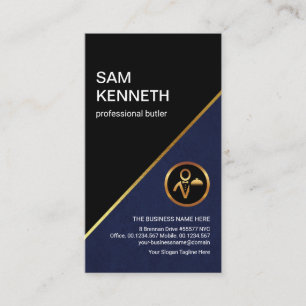 Carte De Visite Butler professionnel élégant Blue Grunge Gold Line