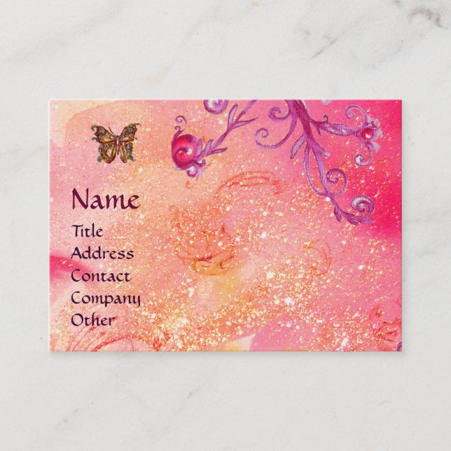 CARTE DE VISITE BUTTERFER EN ÉCLAIRAGE, ROSE, PURPLE SWIRLS MONOGR (Devant)